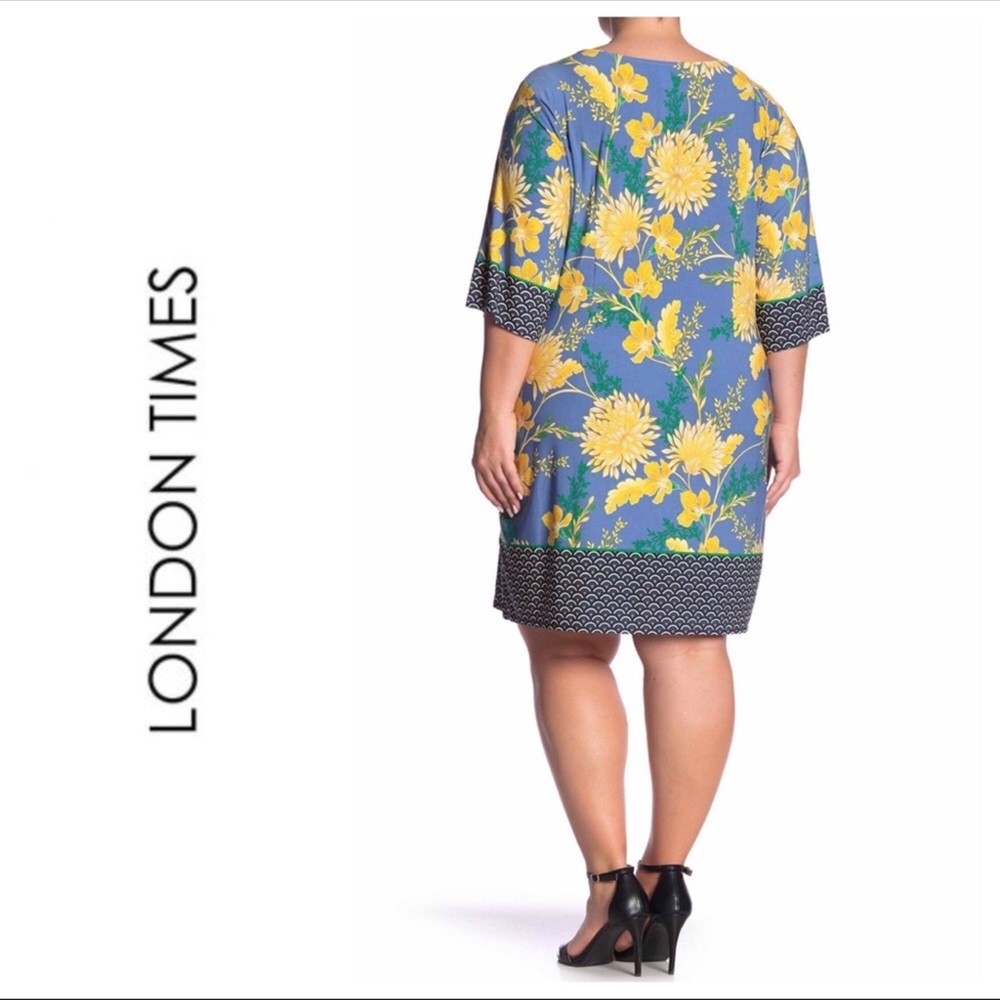 London Times Blue Floral Mixed Print Print Dress - Picture 3 of 5